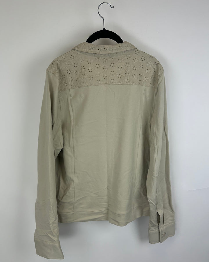 Beige Brown Button-Up Floral Jacket - 10/12