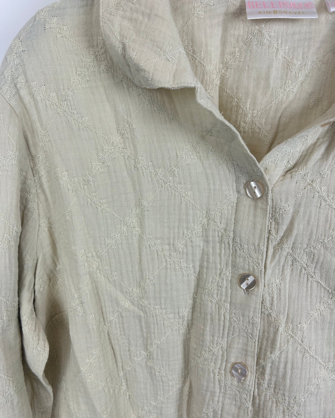 Beige Brown Textured Button-Up Blouse - Size 6