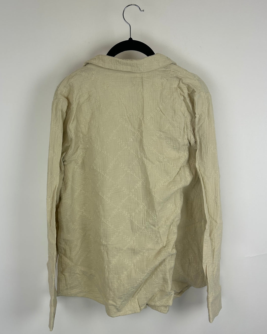 Beige Brown Textured Button-Up Blouse - Size 6