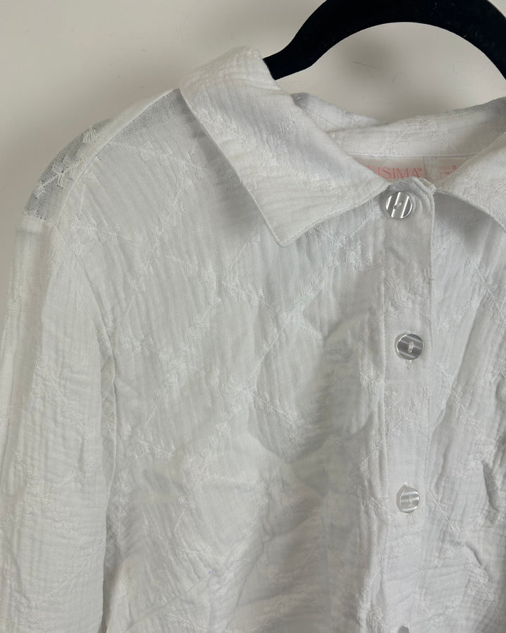White Textured Button-Up Blouse - Size 6