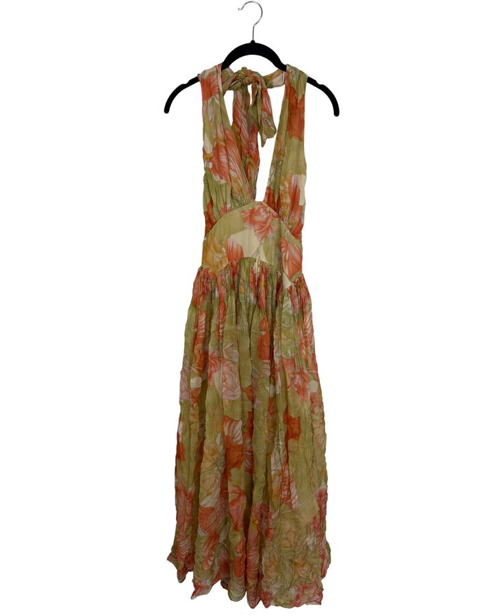 Orange and Green Halter Dress - Size 2/4
