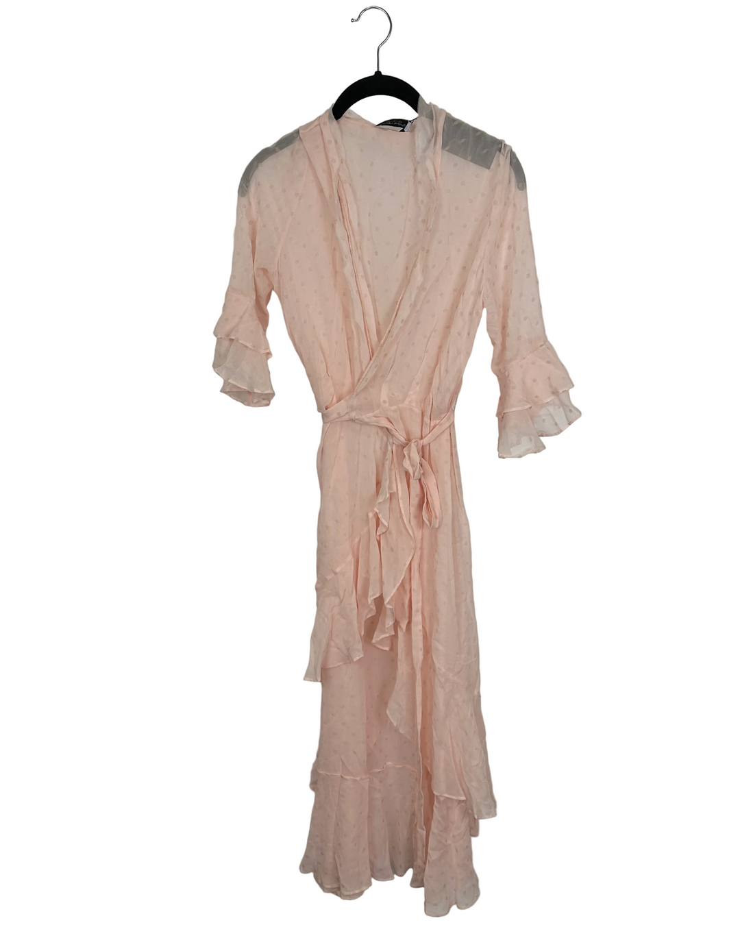 Pale Pink Sheer Overlay Wrap Dress