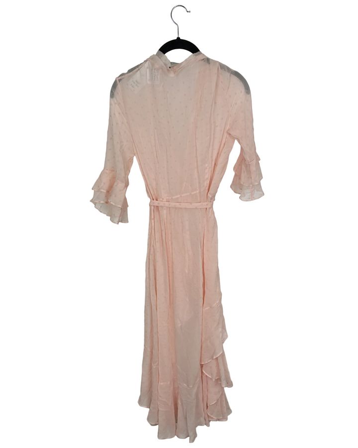 Pale Pink Sheer Overlay Wrap Dress