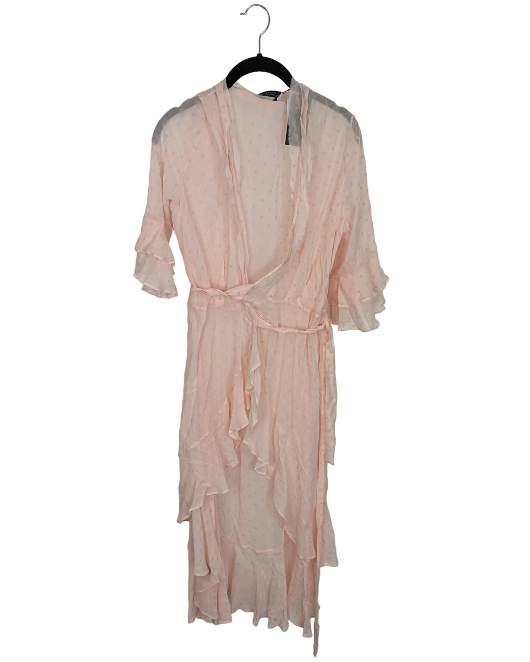 Pale Pink Sheer Overlay Wrap Dress