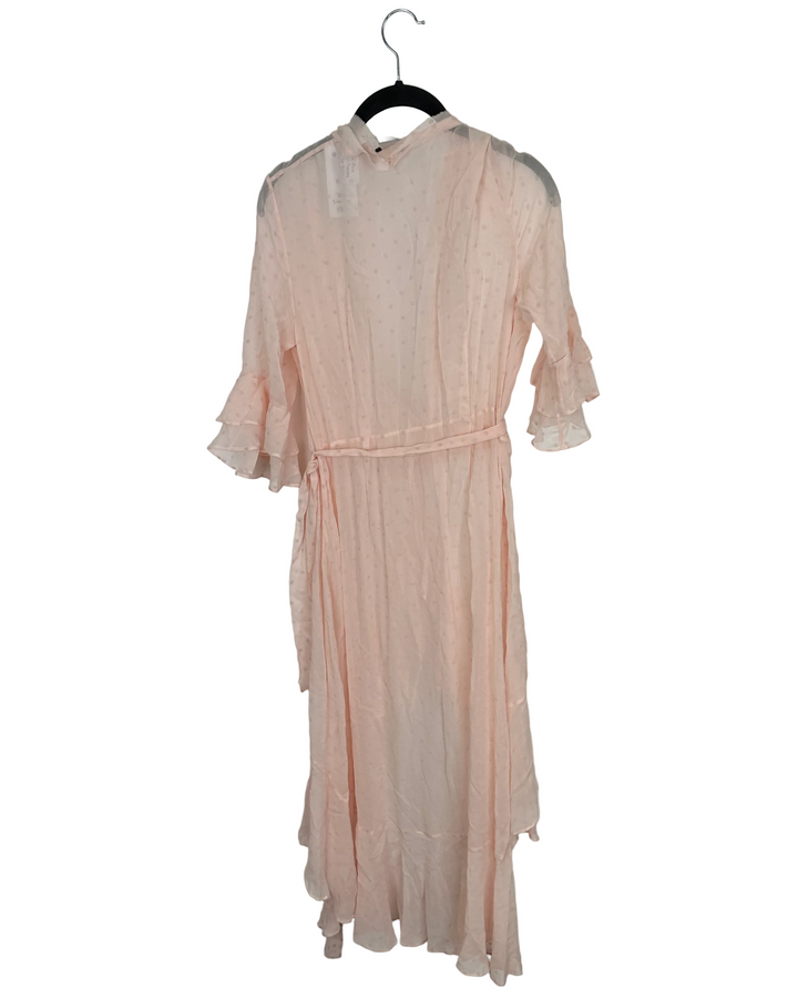 Pale Pink Sheer Overlay Wrap Dress