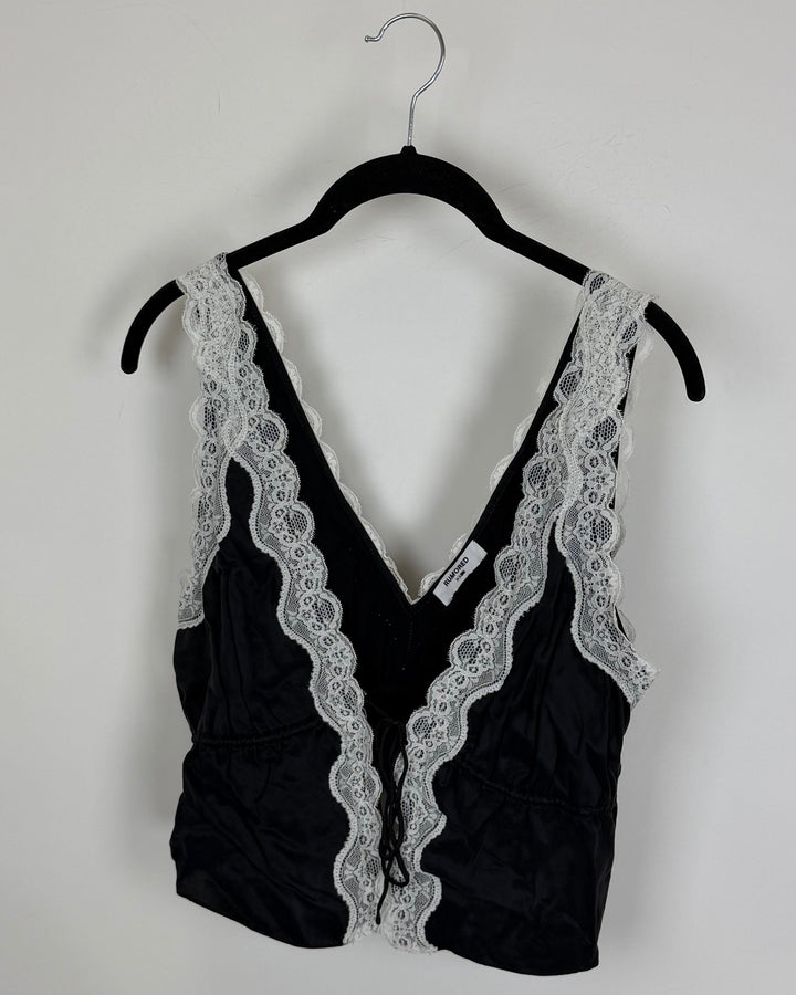 Black and white lace tie blouse - 0/2 and 2/4