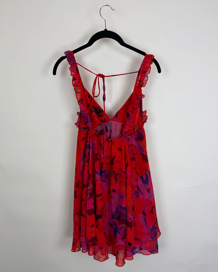 Red Tropical Floral Ruffle Dress - Size 0/2 and 2/4