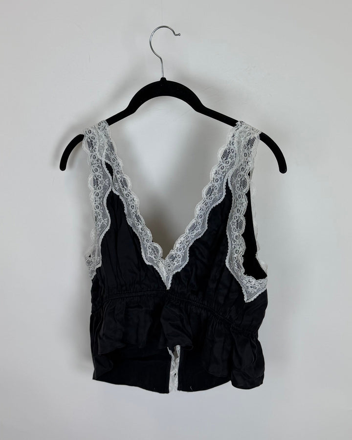 Black and white lace tie blouse - 0/2 and 2/4