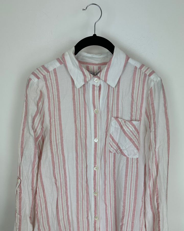 White Striped Shirt Dress - Size 4/6