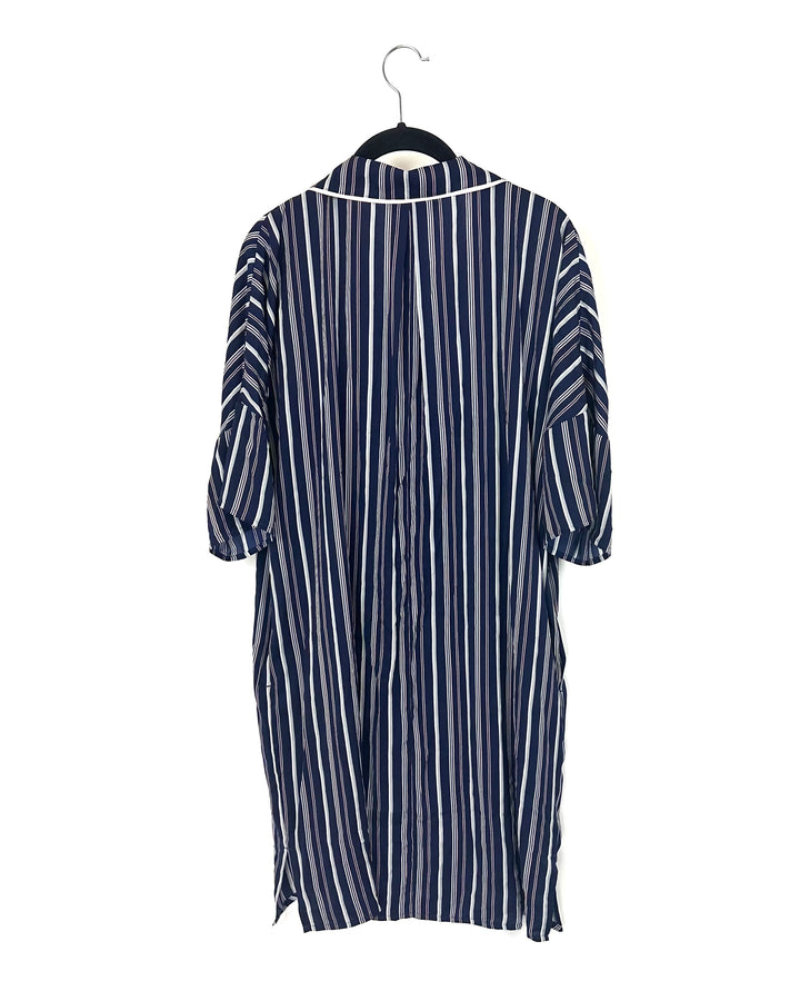 Navy Blue and White Crop Sleeve Nightgown - Small