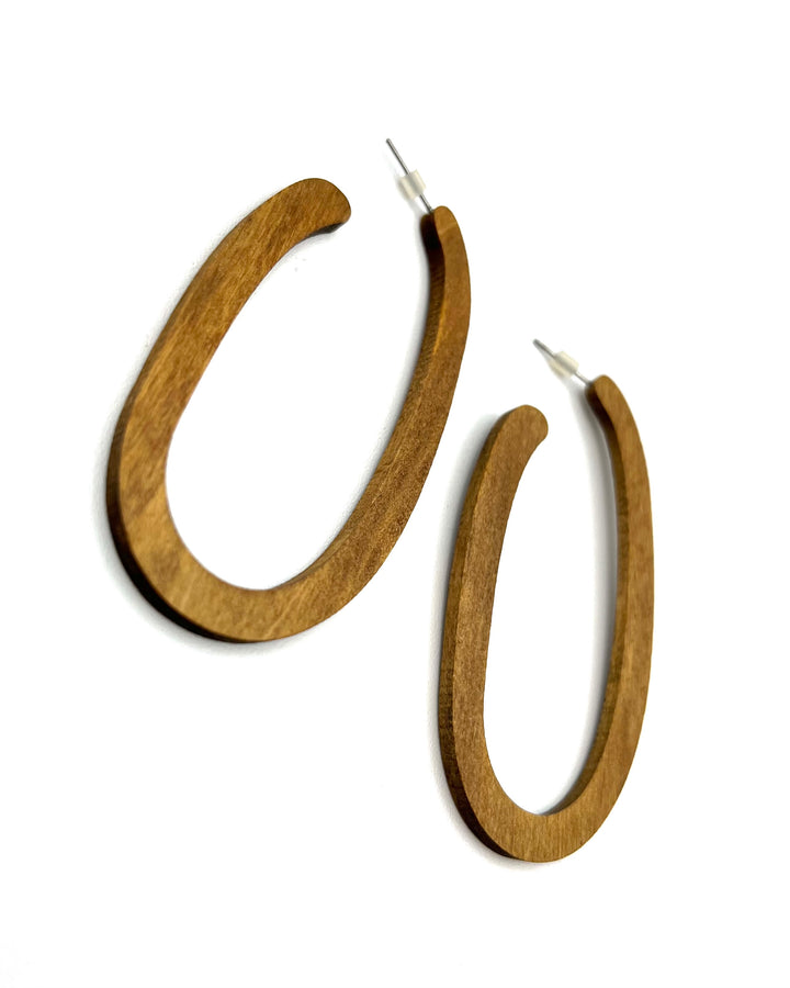 Dark Brown Wood Oversized Earrings