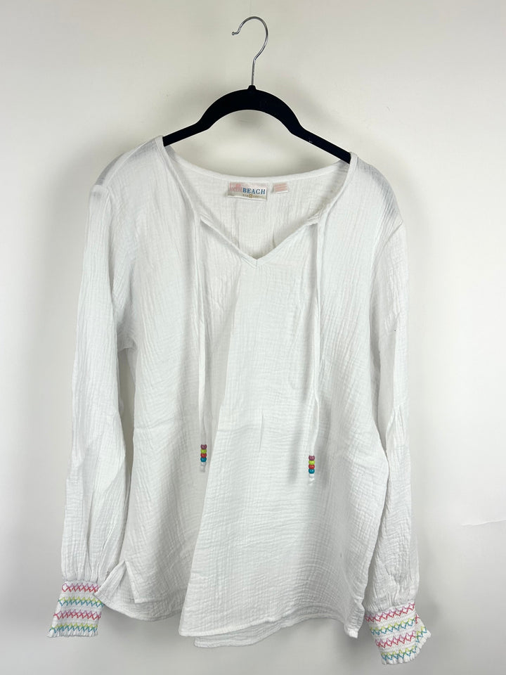 White Beach Beaded Hoodie Top- Size 6/8