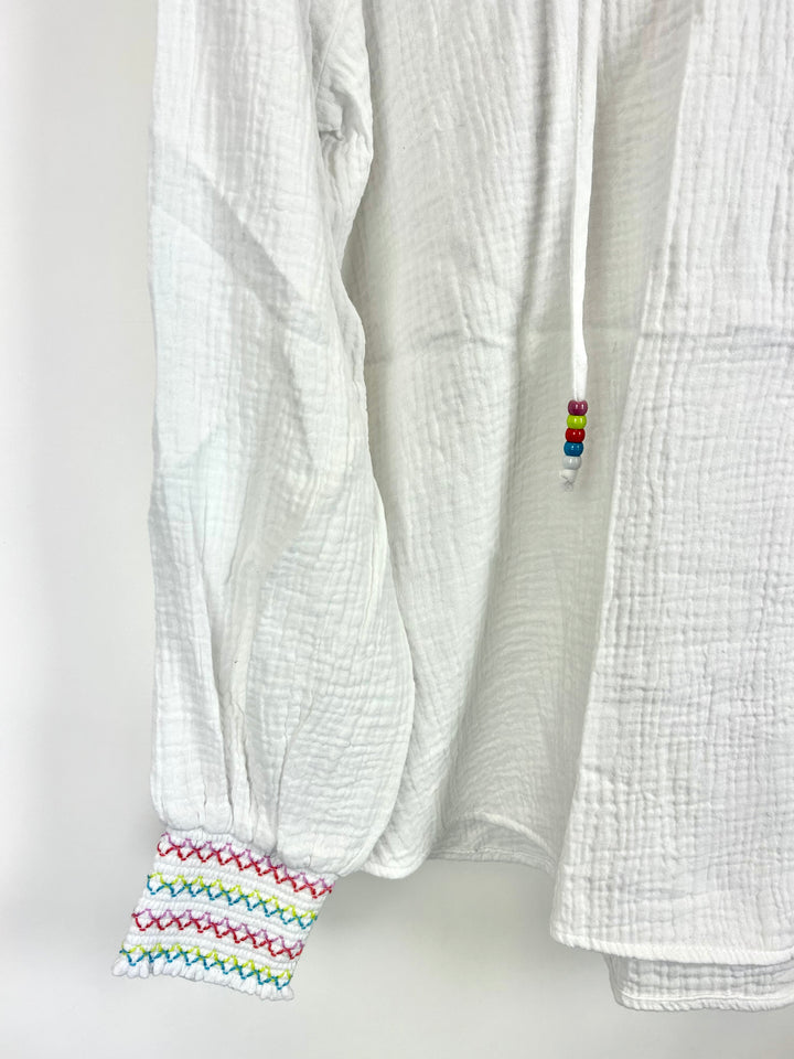 White Beach Beaded Hoodie Top- Size 6/8