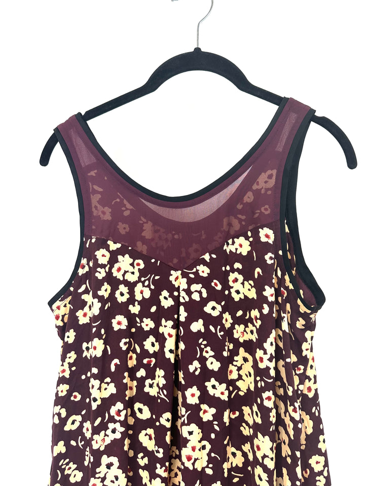 Burgundy Sleeveless Floral Print Nightgown - Small