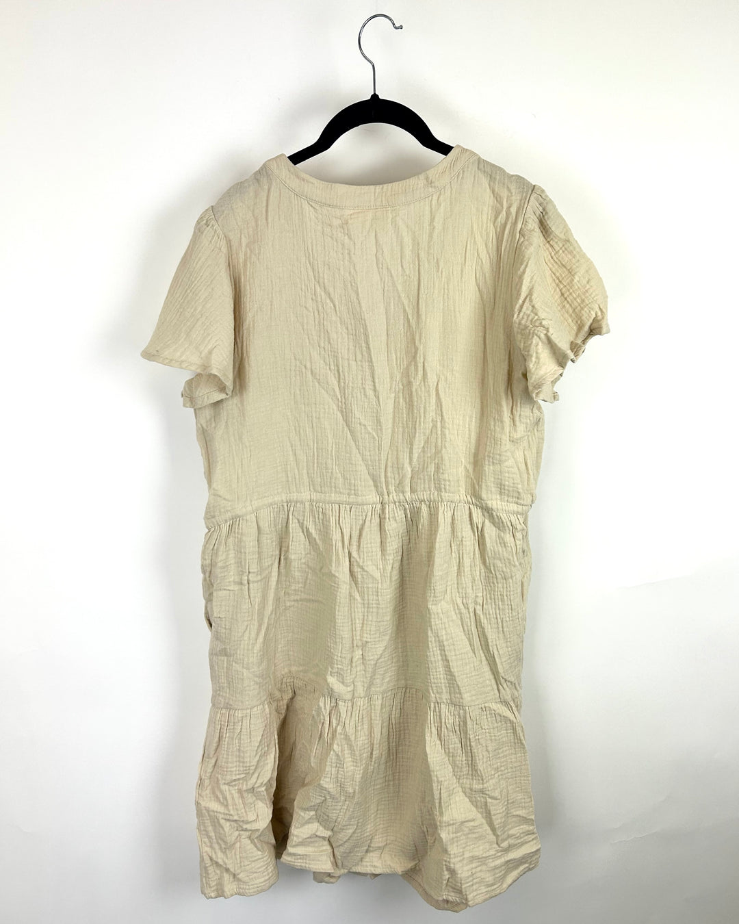 Beige Button-Up Dress with Beaded Strings- Size 6/8