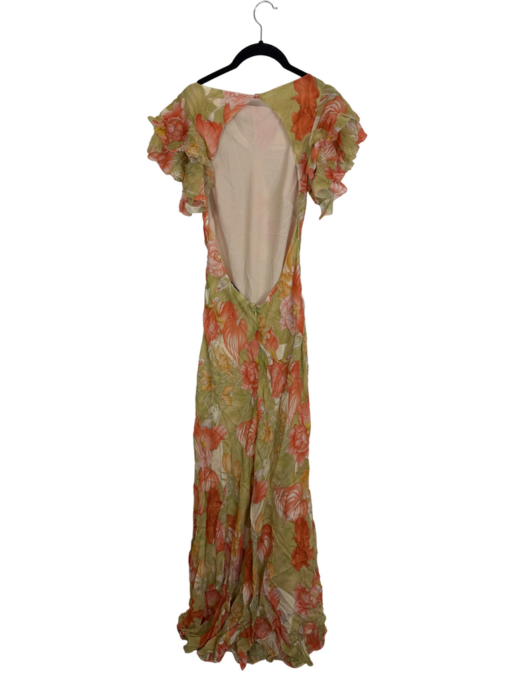 Muted Green and Orange Tropical Dress - Size 2/4