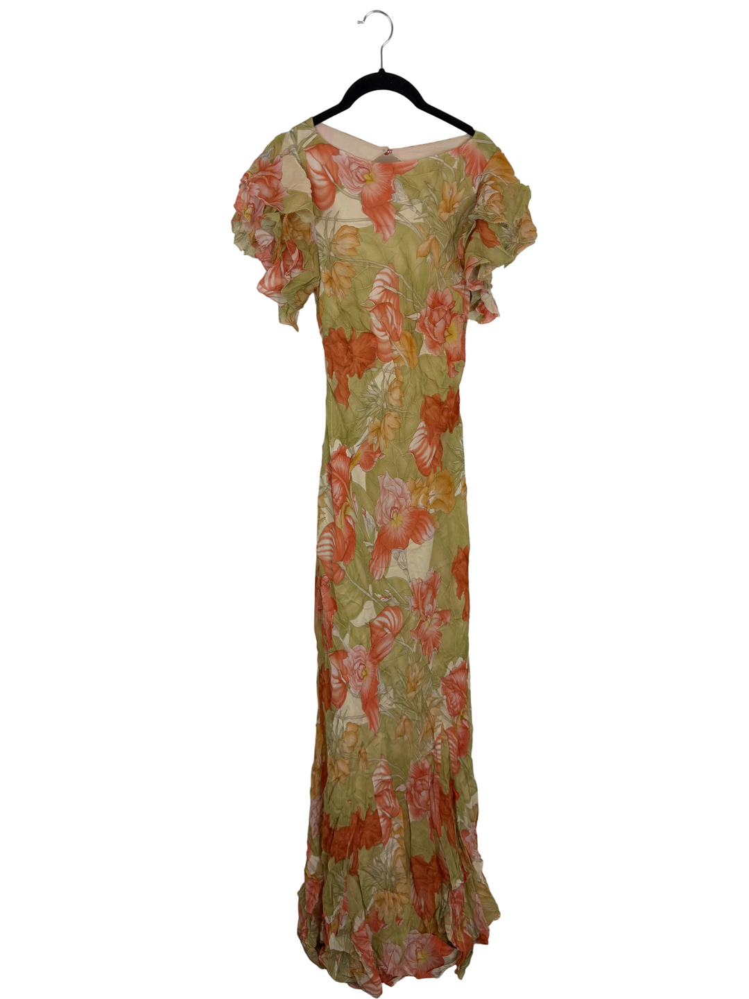 Muted Green and Orange Tropical Dress - Size 2/4