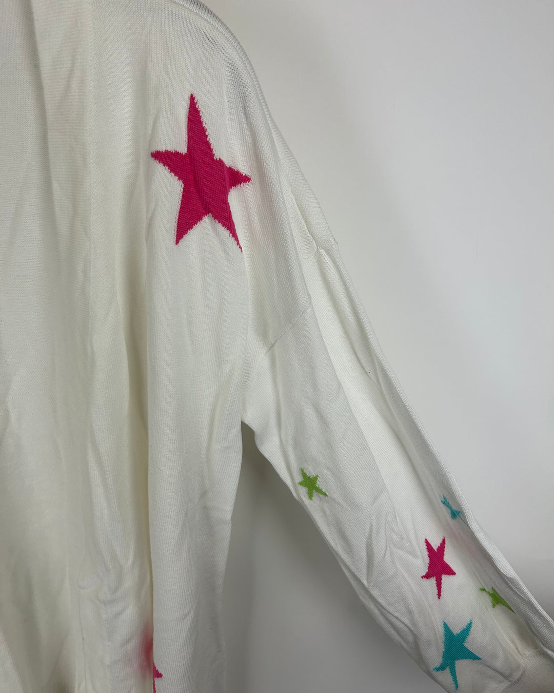 White Knit Star Printed Cardigan - Size 6/8