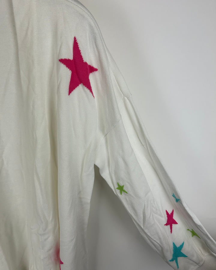 White Knit Star Printed Cardigan - Size 6/8
