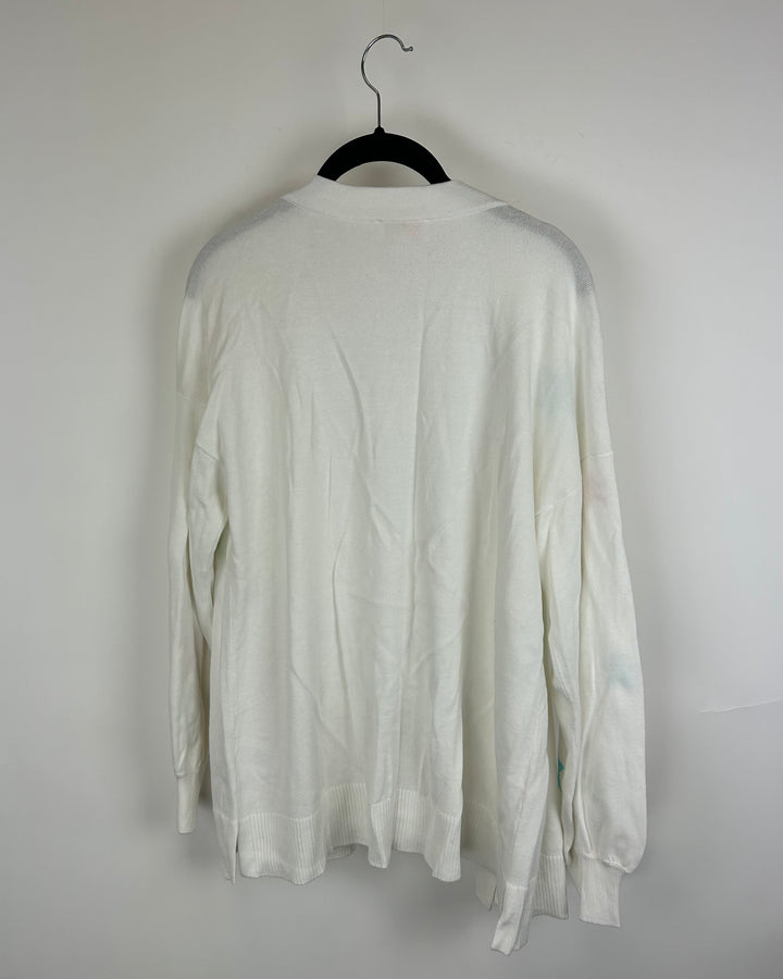 White Knit Star Printed Cardigan - Size 6/8