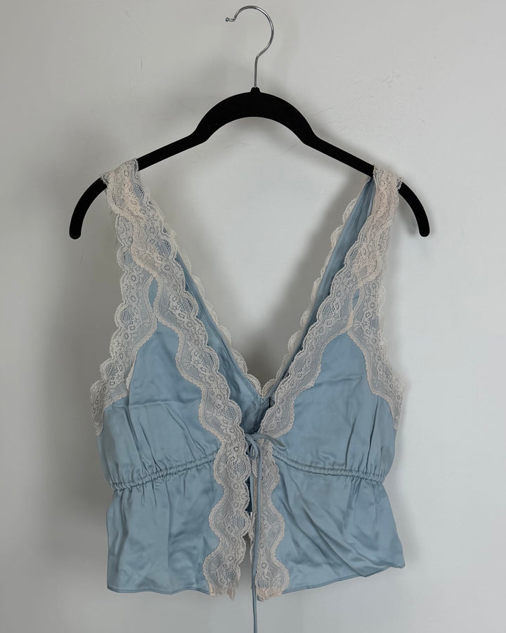 Powder Blue Lace Tie Front Top - Size 0/2, 2/4