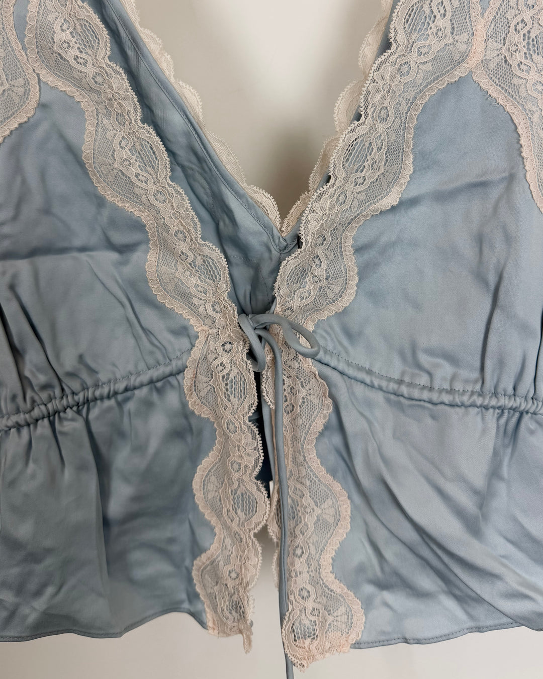 Powder Blue Lace Tie Front Top - Size 0/2, 2/4