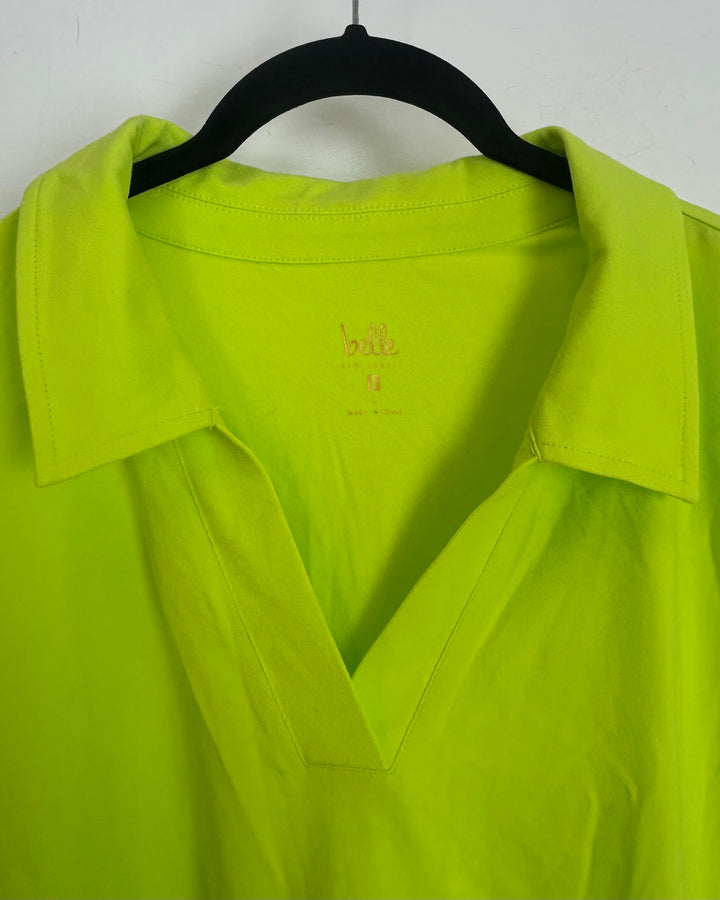 Chartreuse Green V-Neck Collar Top - Size 14/16