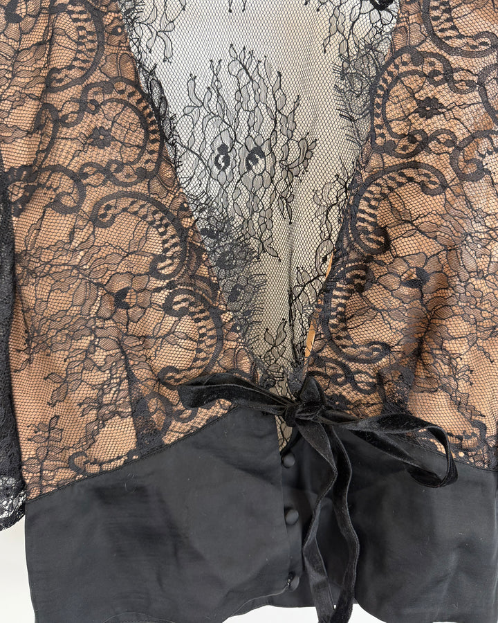 Black Lacy Cropped Tie Top - 0/2, 2/4