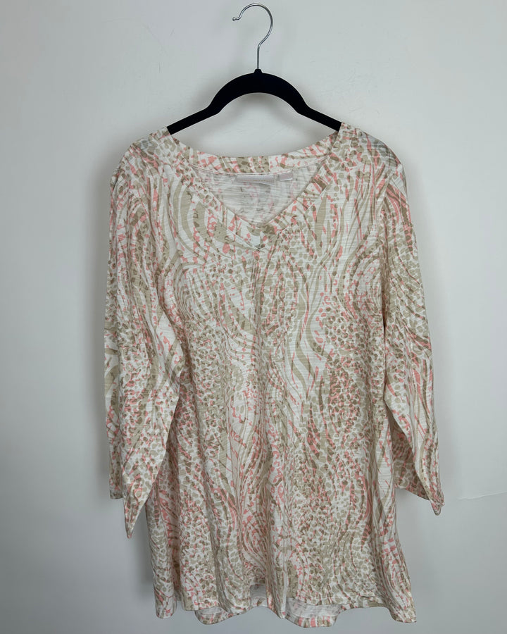Beige & Light Pink Cheetah Top - Size 14/16