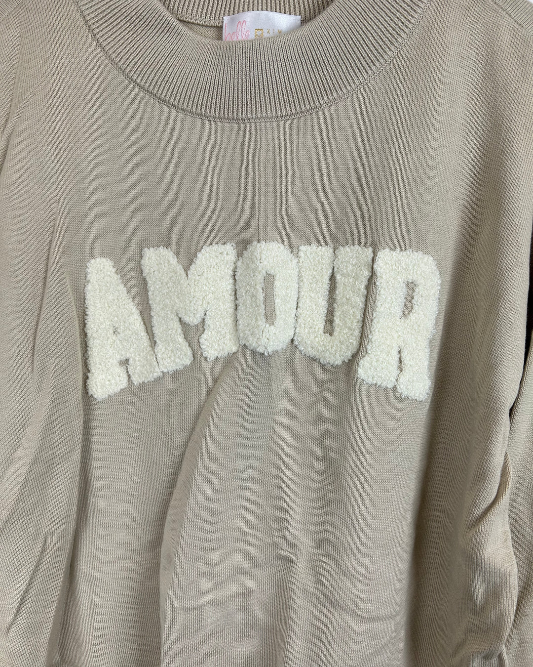 Beige "Amour" Knit Sweater - Size 6/8