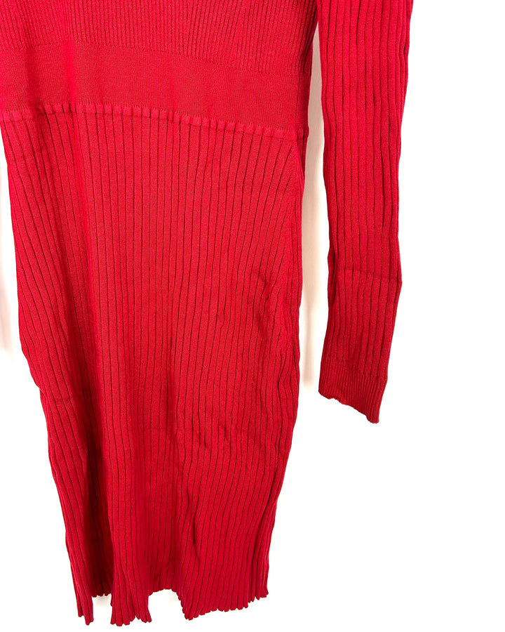 Red Fitted Ribbed Dress - Size 4/6