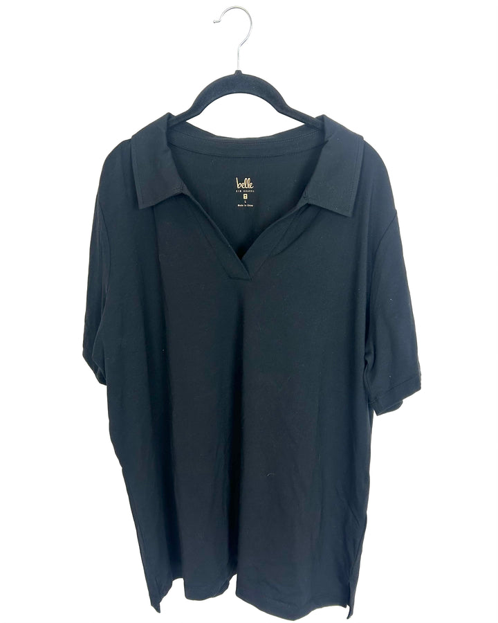 Black V-Neck Collar Top - Size 14/16
