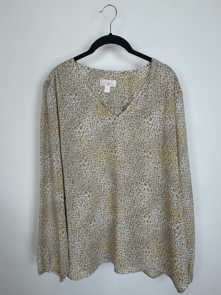 Tan Beige Leopard Print Blouse - Size 10/12 and Size 14/16