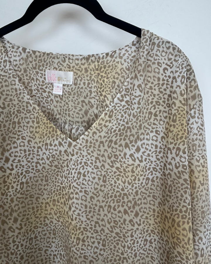 Tan Beige Leopard Print Blouse - Size 10/12 and Size 14/16