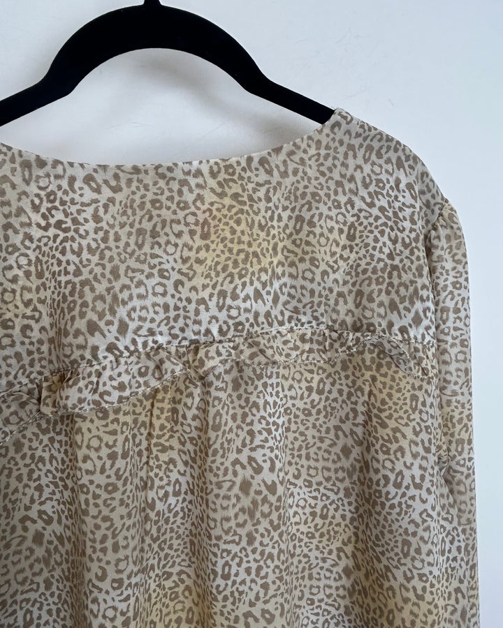 Tan Beige Leopard Print Blouse - Size 10/12 and Size 14/16