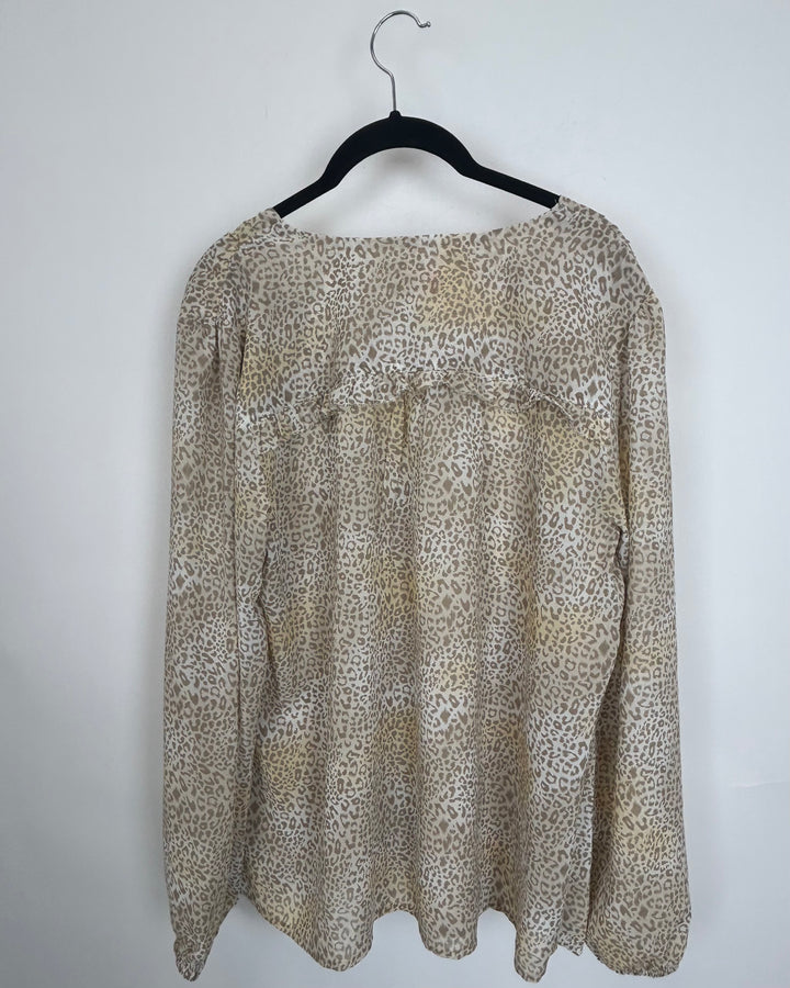 Tan Beige Leopard Print Blouse - Size 10/12 and Size 14/16