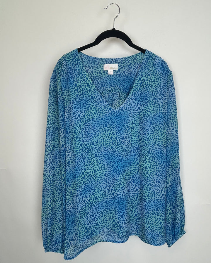 Capri Blue Leopard Print Blouse - Size 14/16