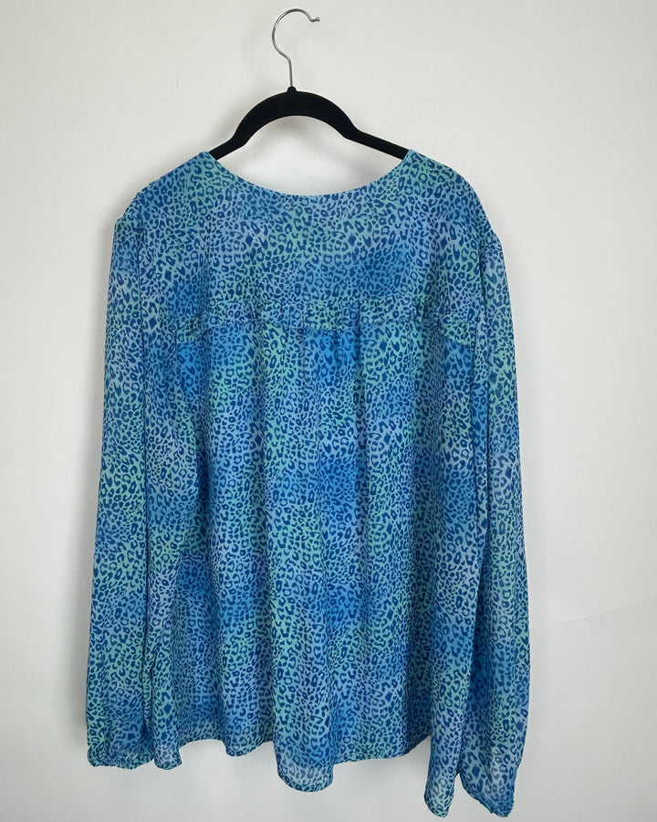 Capri Blue Leopard Print Blouse - Size 14/16