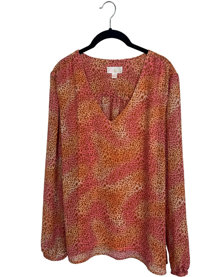 Sherbet Orange Leopard Print Blouse - Size 14/16