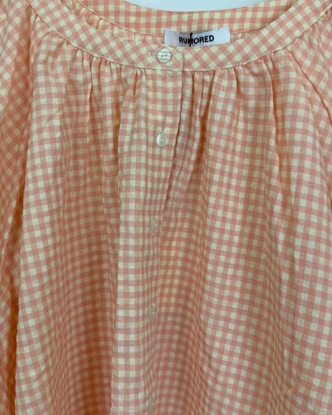 Peach and White Gingham Puff Sleeve Blouse - Size 0/2, 2/4