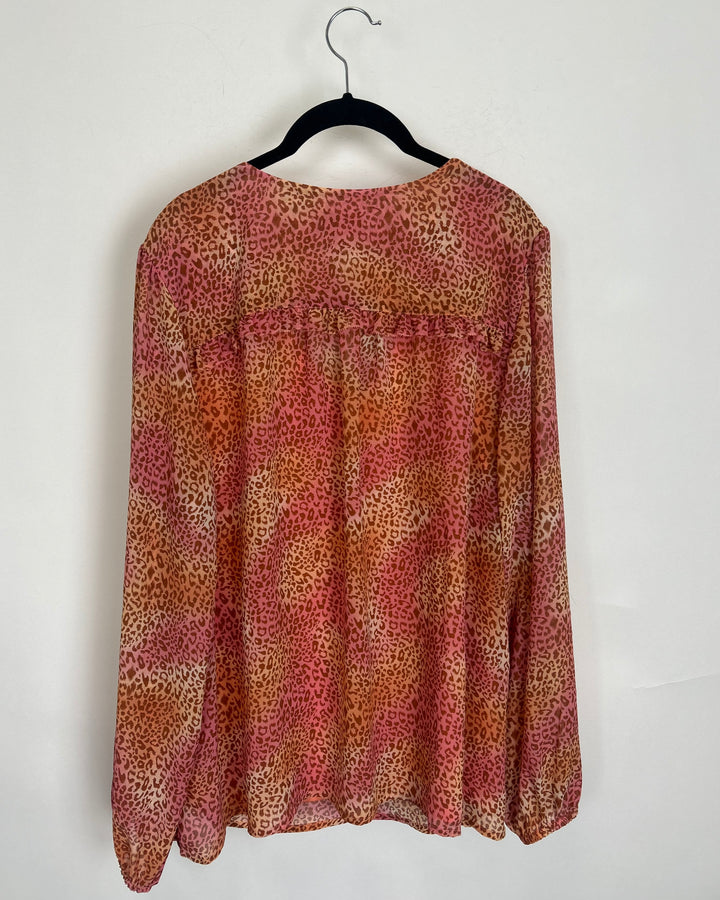 Sherbet Orange Leopard Print Blouse - Size 14/16