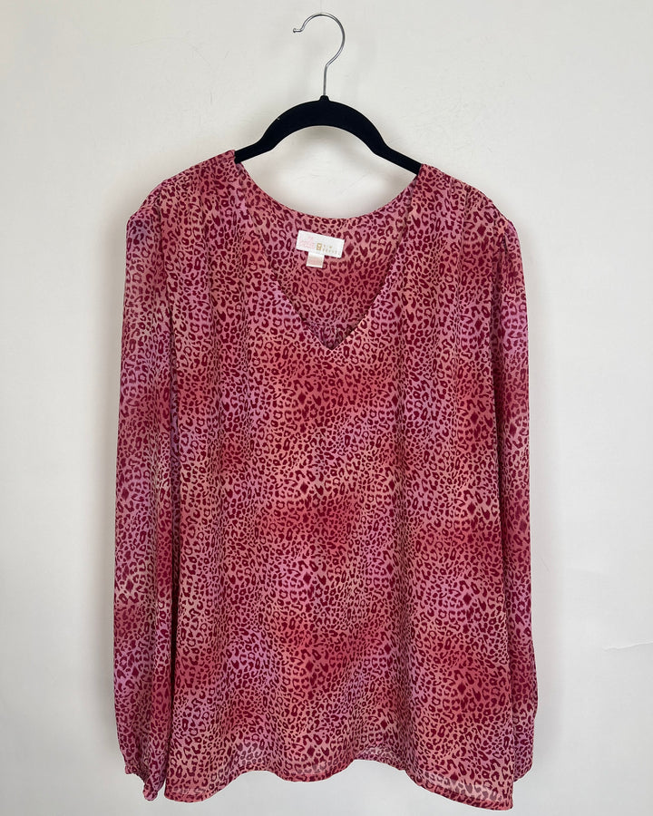 Strawberry Pink Leopard Print Blouse - Size 14/16