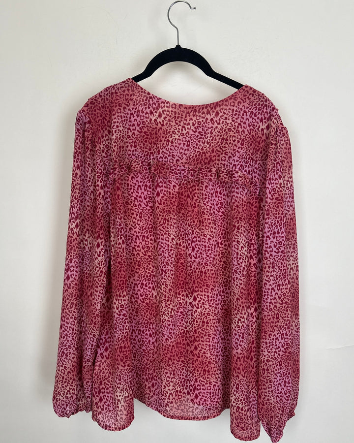 Strawberry Pink Leopard Print Blouse - Size 14/16