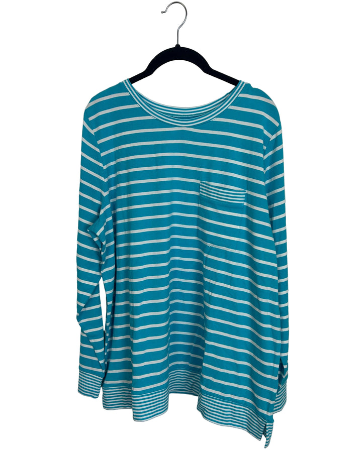 Beach Blue Striped Long Sleeve Top - Size 14/16