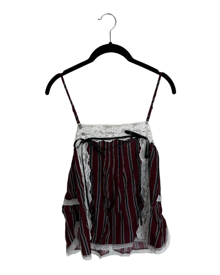Maroon Striped Top with Lace Accents - Size 0/2