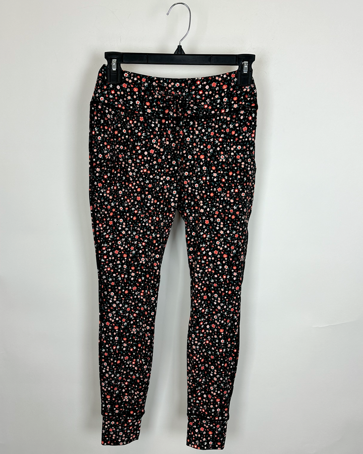 Black Floral Joggers - Size 0/2