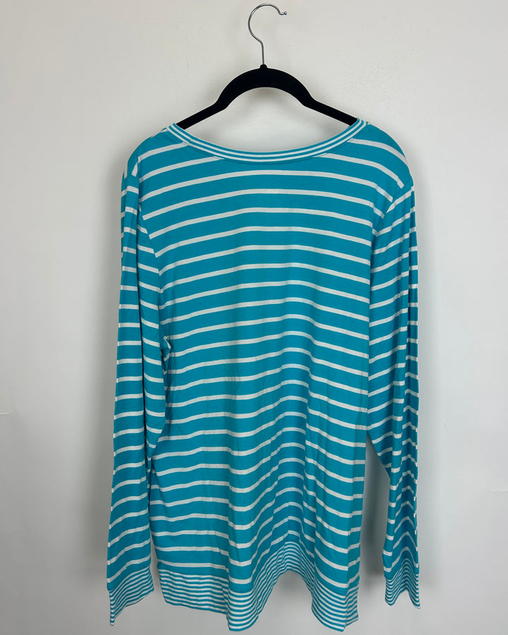 Beach Blue Striped Long Sleeve Top - Size 14/16