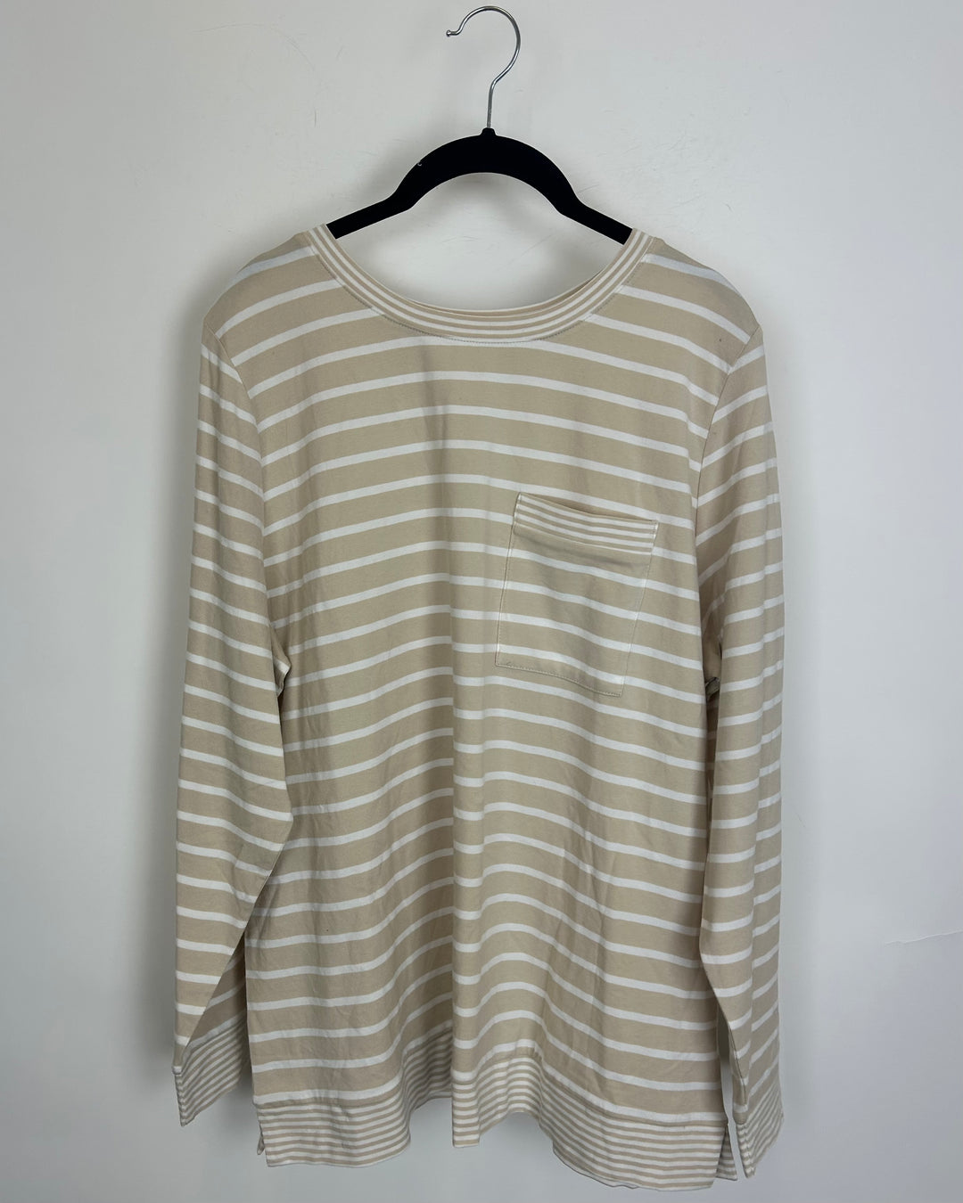 Sand Beige Striped Long Sleeve Top - Size 14/16