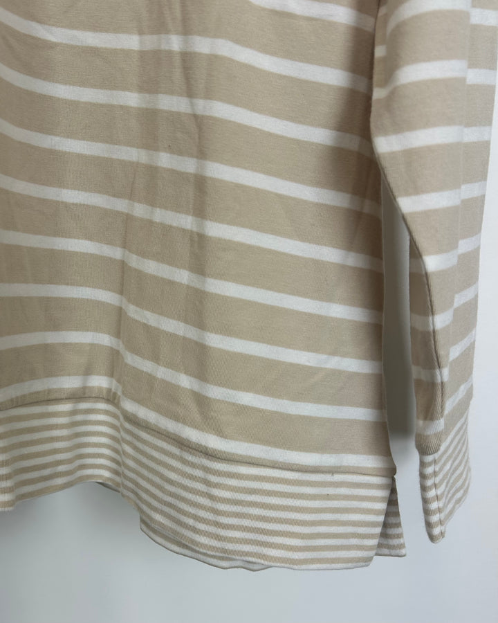 Sand Beige Striped Long Sleeve Top - Size 14/16