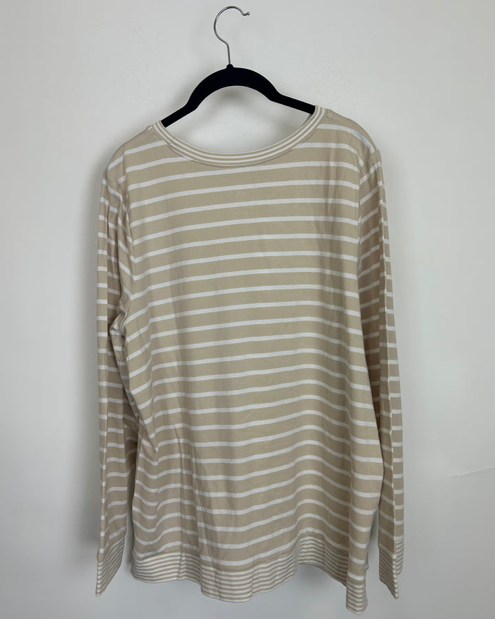 Sand Beige Striped Long Sleeve Top - Size 14/16
